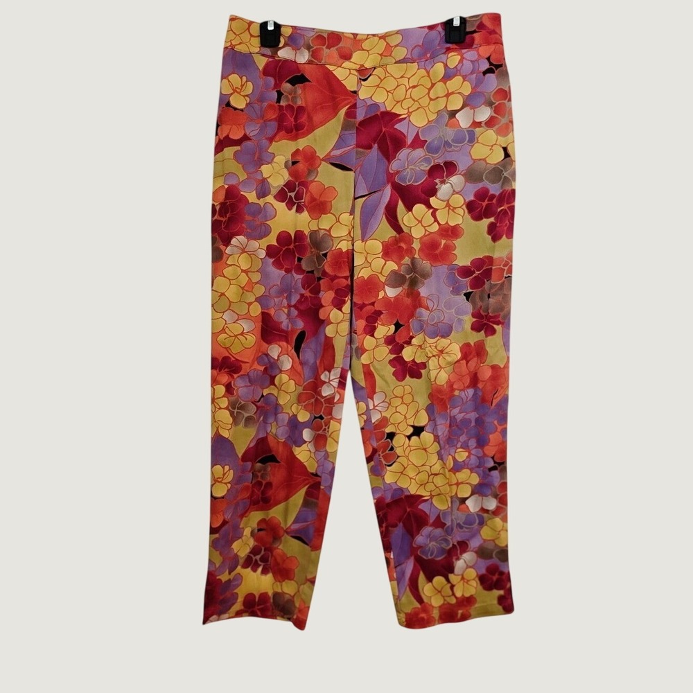 Vintage Talbots Petites Floral Stretch Pants Size 10 Bright Retro Y2K